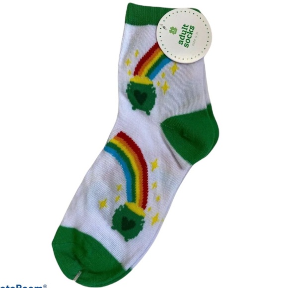 Made for Retail Accessories - Rainbow Pot of Gold Lucky Ankle Socks Irish Adult 1 Size Unisex